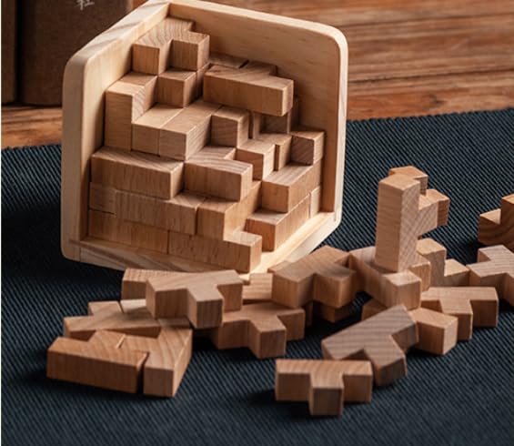 AHYUAN Wooden Brain Teaser Puzzles Cube Stocking Stuffers Wooden Puzzles T-Shaped Jigsaw Logic Puzzle Educational Games Toy for Kids and Adults (Natural) - color: Natural