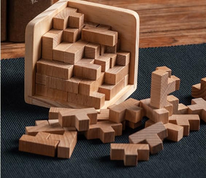 AHYUAN Wooden Brain Teaser Puzzles Cube Stocking Stuffers Wooden Puzzles T-Shaped Jigsaw Logic Puzzle Educational Games Toy for Kids and Adults (Natural) - color: Natural