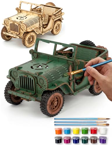 BOOZUU Paintable 3D Wooden Off-Road Vehicle Puzzle for Adults