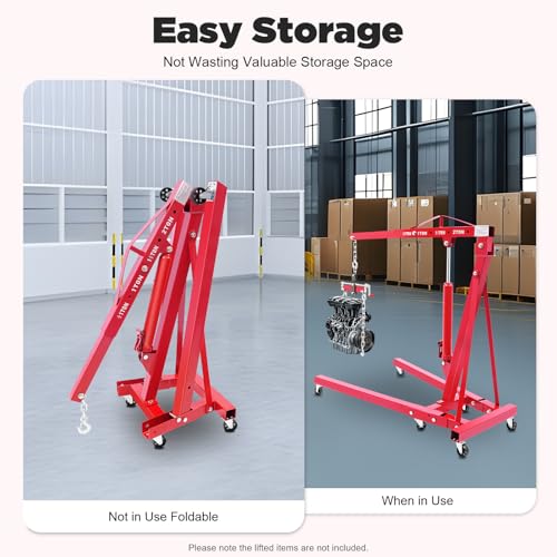 Hydraulic Crane with Engine Leveler, 2T Folding Hydraulic Crane, Heavy Duty Folding Hydraulics, Folding Hydraulic Cranes with Wheels for Engine Lifting Loading
