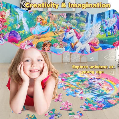 Civaner 70 Pieces Floor Puzzles Round Large Puzzles, Unicorn - style: Unicorn