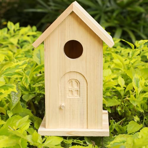 Birdhouses for Outside,Wood Bird House, Hanging Wooden Craft House to Paint,Birdhouse Kit for Adults,Outdoor Garden Bird Hotel 2hole.