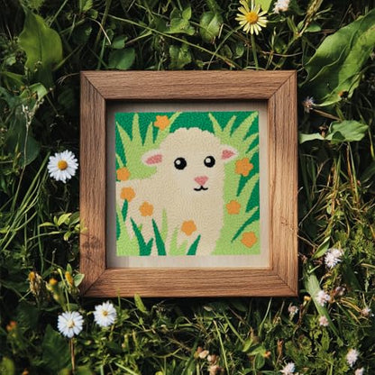 DOODLREAM Lamb Grass DIY Punch Needle Embroidery Kit for Adult Beginner, 9.4" Sheep Flowers Animal Punch Stitching Craft Set for Starter with Frame, Fabric Pattern, Threader, Yarn, Pinch Needle - color: Lamb