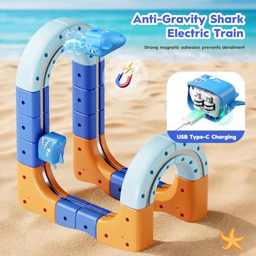 Shark Electric Train Set Toys for Boys Girls 3-5: 3D Infinity Rail Cube Tracks for Kids Anti-Gravity Magnetic Train Easter Birthday Gifts STEM Toys for 3 4 5 6 7 8 Year Old Boy Girl (117PCS) - size: Advanced Set(117PCS)