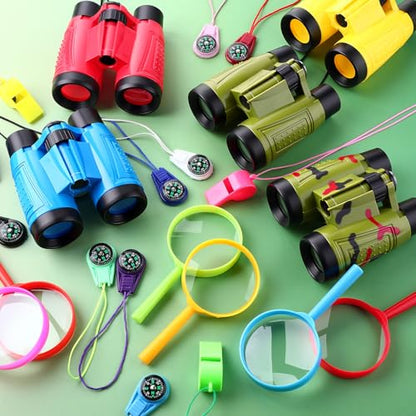 Foilswirl 12 Set Binocular Compass Magnifying Glass Set Christmas Birthday Gift Small Telescope Binocular with Whistle Bag for Outdoor Exploring Stocking Stuffer(Colorful,Camouflage)