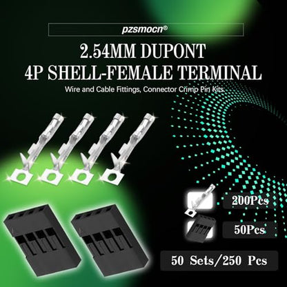 50 Sets / 250 Pieces for Dupont 2.54mm 4Pin Black Female Connector - size: 4-Pin Female, style: Black-Single Row