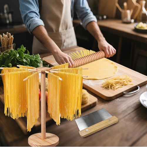 9 PCS Pasta Making Tools Set with Pasta Drying Rack, Ravioli Stamps