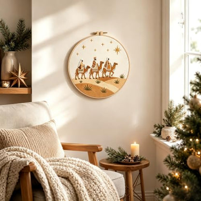 Nuberlic Embroidery Kit for Beginners, Three Wise Men Christmas Scene - color: Christian