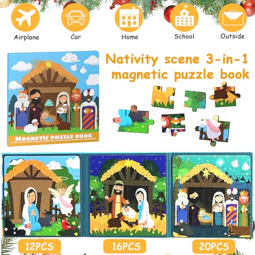 Nativity Scene Magnetic Puzzle for Toddlers 3-5, Christmas Nativity Jigsaw Puzzles Set for Kids, Christian Religious Preschool Educational Airplane Road Trip Activities Toys for 3 4 5 6 Boys Girls - color: Christmas Jesus Colors