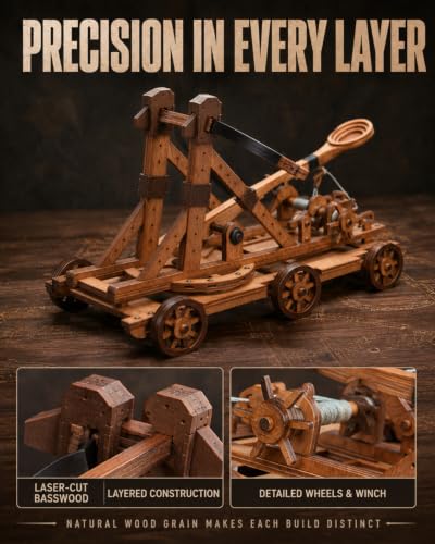 Trebuchet Model Kit, Desk Decor, 1:15 Basswood, Ages 14+