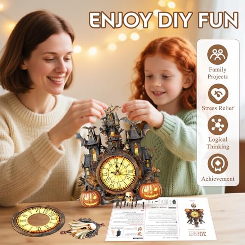 Halloween 3D Puzzles for Adults Halloween Puzzle Clock Adult Craft - color: Halloween Clock