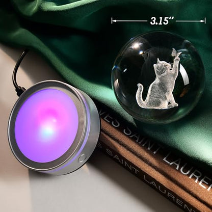 3D Cat Crystal Ball Gifts for Women 80mm Cat Themed Gifts for Girls - color: 3D Cat with Butterfly