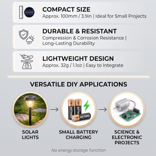 EFFICIENT 0.8W 6V Small Round Solar Panel for DIY Projects, Solar Cell Charging Board for Low-Power Devices, Battery Maintainer, and Scientific Experiments