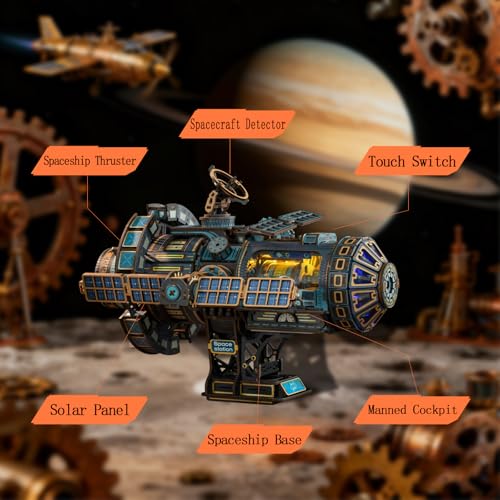 YSWOOD WORLD 3D Wooden Puzzles for Adults Black Space Station DIY Model Kit