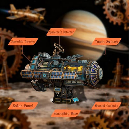 YSWOOD WORLD 3D Wooden Puzzles for Adults Black Space Station DIY Model Kit