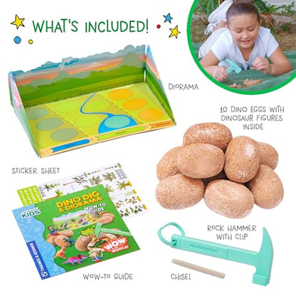 Wow in the World Dino DIG & Diorama | 10 Dig-Out Plaster Dinosaur Eggs, Prehistoric DIY Diorama, Companion Audio Content, Bonus Reusable Science Tool, STEM Toy for Kids 4+ by Thames & Kosmos