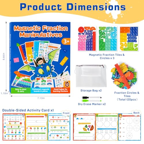 Magnetic Fraction Demonstration Book for Kids, Montessori Fraction Playbook with Tiles & Circles, Fraction Educational Puzzle Sets for Children, Math Manipulatives for Homeschool Classroom - size: Small