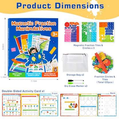 Magnetic Fraction Demonstration Book for Kids, Montessori Fraction Playbook with Tiles & Circles, Fraction Educational Puzzle Sets for Children, Math Manipulatives for Homeschool Classroom - size: Small