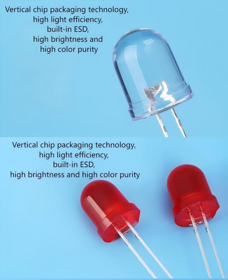 50Pcs 10mm LED Diode Kit, Red Yellow Blue Green White 10Pcs Each