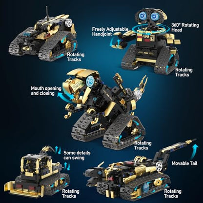 5 in 1 STEM Robot Toy Building Kit, Robot Building Kit with App & Remote Control for Kids Ages 8-14, Coding Robotics Technic Toy Bulldozer Erector for Boys Girls, 695 PCS