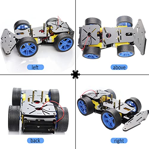 Arduino Robot Car Kit - 4WD Smart Robot Car Chassis with Motors, Wheels and Battery Case for Arduino R3/R4/Leonardo/Raspberry Pi 5/4B/3B+/3B/2B/1B+