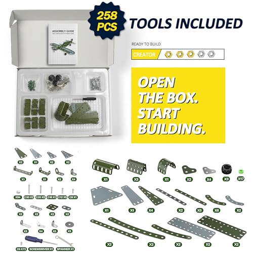 Metal Model Airplane Building Toys for Kids, DIY STEM Construction Kits - style: Green Metal Airplane Build Kit