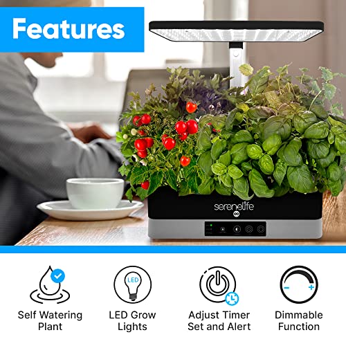 SereneLife Smart Starter Kit-Hydroponic Herb Garden Indoor Plant System w/Height Adjustable LED Grow Lights, 6 pods, 3 Modes-Home Kitchen, Bedroom, Office SLGLF130 (Black)