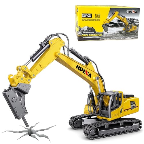Large Drill Excavator Construction Vehicle Toys Heavy Duty Alloy Hydraulic Hammer Truck, 1:60 Scale Diecast Site Drill Digger Toy Truck for Kids 8,9,10,11,12 Year Old and up - color: Drill Excavator-1811-1/60