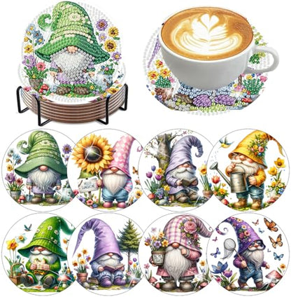 8 Pack Diamond Art Coasters Kits, Gnomes Diamond Painting Coasters Kits - color: Dwarf
