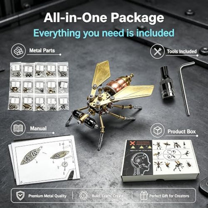 3D Metal Model Kits Puzzle for Adults Steampunk 160+ Parts Assembly DIY Electric Mechanical Insect Fly Christmas & Birthday Gift for Father Men Teens (Fly) - style: Fly