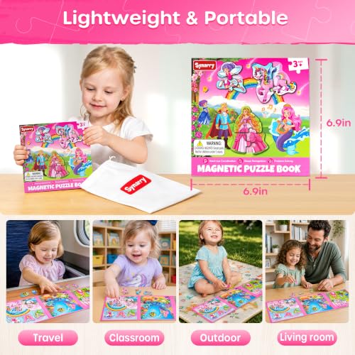 SYNARRY Magnetic Unicorn Mermaid Princess Puzzles for Kids 3-5, Travel Toys