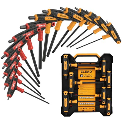 ELEAD 14-Piece T-handle Allen Wrench Set, Metric 2.5mm-10mm & SAE 1/8"-3/8" Portable Hex Key, Long Arm Allen Key Set with Storage Box for Basic Home Repair and Mechanical Maintenance - style: T-Handle Version