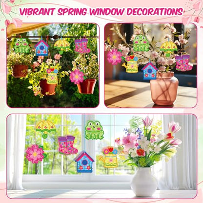 Feifeiya 24 Set Back to School Suncatcher Crafts, DIY Tissue Paper Kit Flower Umbrella Rain Boot Hanging Decor Window Art for Back to School Vbs Home Activity Party Favors(Rainy) - style: Spring Rainy