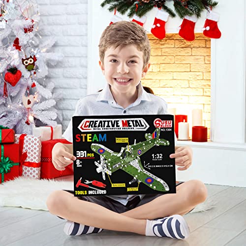 Ferthor Fun STEM Building Toys Model Airplane Kits for Boys 8-12,Airplane Model Scale 1:32 Metal Building Kit,Erector Sets Model Planes for Kids 8-12,Best Airplane Gifts for Hurricane Fighter Fans