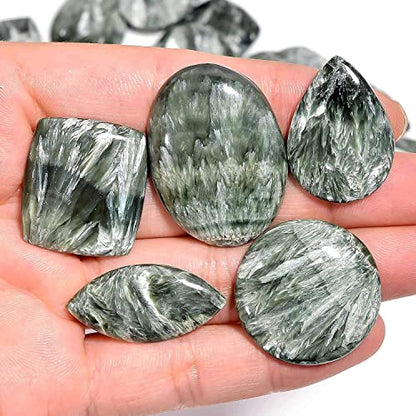 4pcs Natural Seraphinite Gemstone Wholesale Cabochons Lot, Jewelry Making Loose Gemstone, Polished Home Decor Specimen, DIY, Wire Wrapping, Reiki, Healing Crystals, Bulk Gemstone Deal