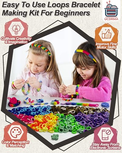 UCDRMA 1800PCS Soft Cloth Loom Bands Refill for Bracelet, Loop Bracelet Making Kit in 18 Rainbow Colors Weaving Loom Refill Loops Pack, Elastic Band Bracelet Kit Can Make 70+ Friendship Bracelets - color: 18 Rainbow Gradient Colors