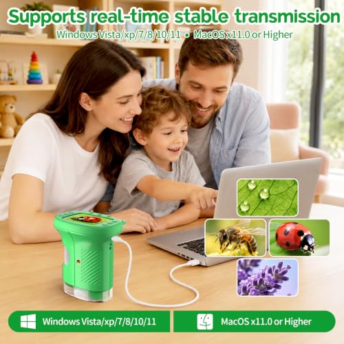 WINWEND Handheld Kids Microscope 1000X Pocket Microscope for Photo and Video Portable Science Kits STEM Toys – Christmas/Birthday Gifts for Girls & Boys Ages 3-12 - color: Green
