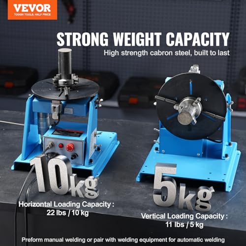 VEVOR Rotary Welding Positioner 10KG, 1-12 RPM 20W, Adjustable 0-90° Turntable with 8.1 Inch 3-Jaw Chuck, Compact Welder Machine for Precision Cutting, Grinding, Assembly, and Testing