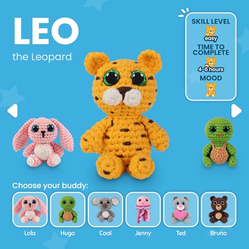 Cookie Box Crochet Kit for Beginners, Leopard Leo - color: Yellow