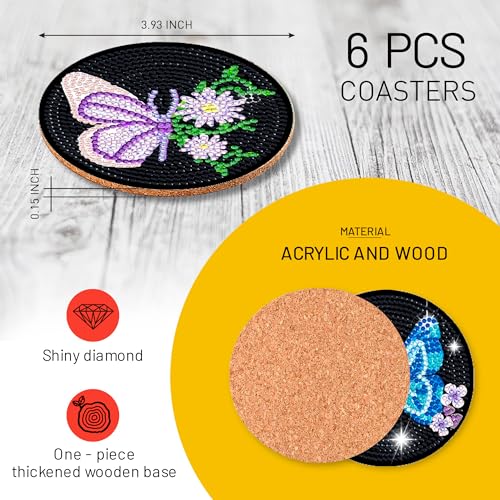 6 Pcs Butterfly Shaped Diamond Painting Kits, Diamond Painting Kits with Holder, Diamond Art Coasters for Beginners Adults - Perfect Art Craft Supplies Gift!… (Butterfly) - color: Butterfly
