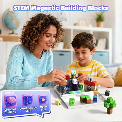 GraceDuck Magnetic Blocks with Iron Box, Obsidian Nether Portal 45 PCS Travel Magnetic Building Blocks, STEM Educational Building Set Construction Toys for Kids Ages 3+, Building Toys - color: 45pcs Iron Boxobsidian Nether Portal