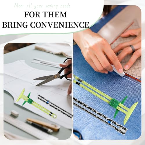 2PCS Sewing Gauge with Sliding Marker, 5-in-1 Measuring Sewing Tool, T-Shaped Fabric Ruler Sliding Gauge Hemming Ruler for Quilting Knitting Crafting, Sewing Tools for Beginners