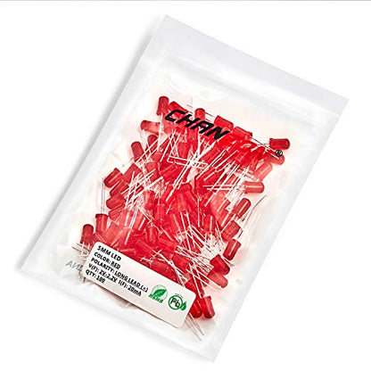 CHANZON 100 pcs 5mm Red Diffused LED Diode Lights(DC 2V 20mA) - color: G) Red-red (100pcs)