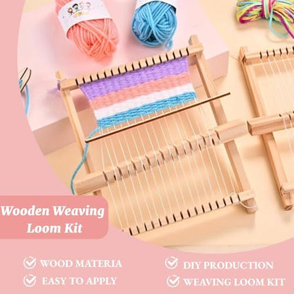 Cyrank 4pcs Weaving Loom Kit, Small Wooden Weaving Loom for Beginners Wooden DIY Rectangle Multi-Craft for Adults Lovers