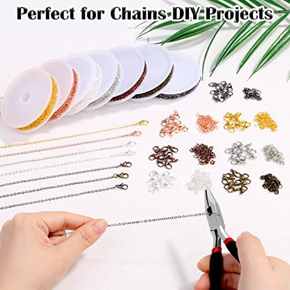 70Ft Jewelry Making Chains, 7 Colors 2mm Necklace Chains for Jewelry Making