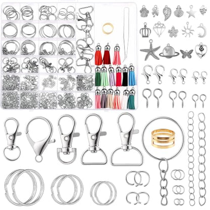 BESARME 695Pcs Keychain Making Kit with Rings, Clasps and Charms - color: Silver（695PCS）