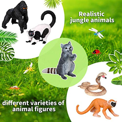 Jexine 25 Pack Rainforest Animals Figures Tropical Diorama Kit Kids