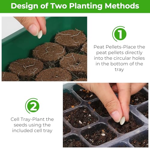Seed Starter Tray with Grow Light, 6pcs Seed Starter Kits with Light and Adjustable Humidity Domes, Covers Height 3.9", Indoor Seedling Starter Plant Germination Trays (Green-Warm White)