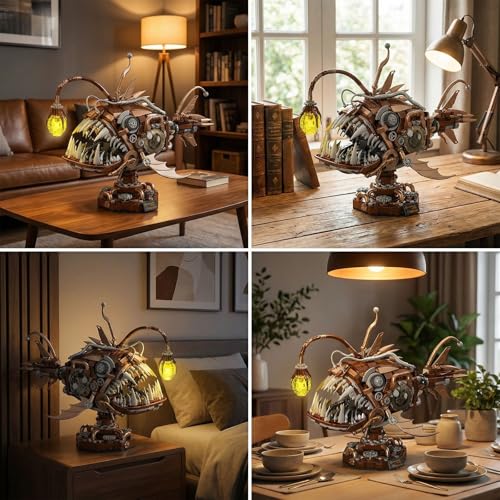 HJPLPXH Steampunk Mechanical Anglerfish Building Kit 1236PCS Deep Sea Model - style: Lanternfish