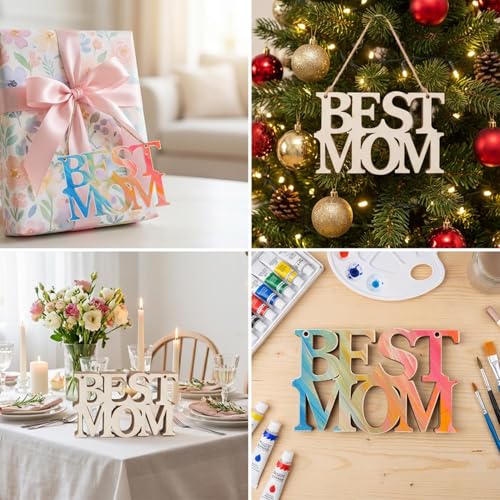 MAQIHAN Mothers Day Crafts Wooden Ornaments 20 Pcs - Best MOM Wood Cutouts - size: BEST MOM